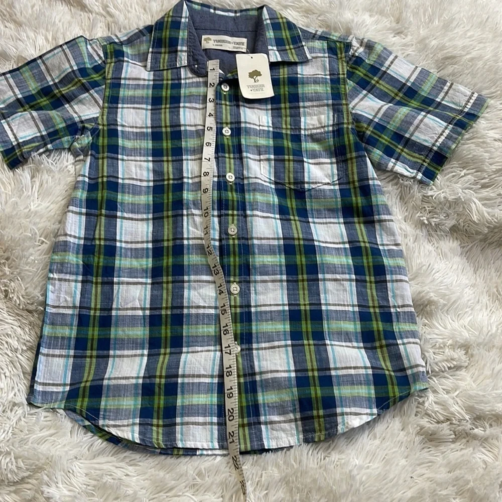 Tucker + Tate Blue & Green Plaid Short Sleeve Button Down Shirt - Picture 3 of 7